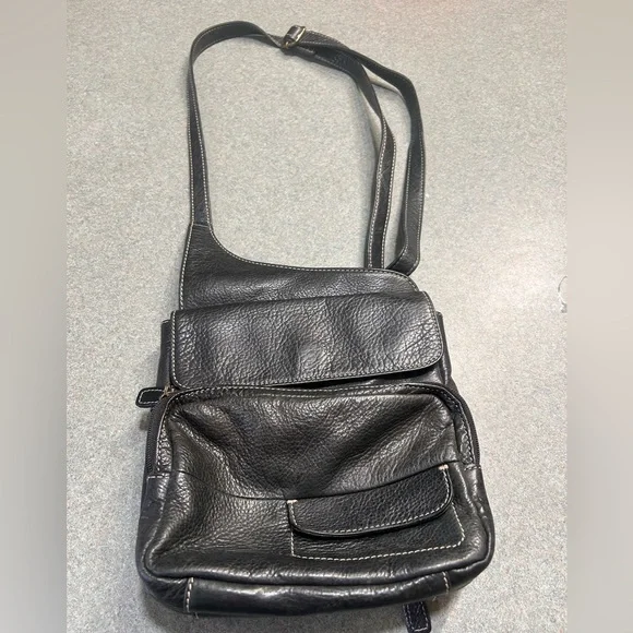 Vintage fossil, pebble leather, black sling bag/saddle bag, Crossbody - Picture 1 of 11